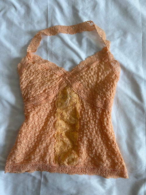 Vintage 1990s coral peach lace halterneck cami