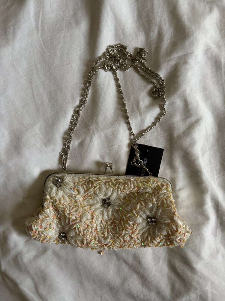 Vintage 1990s cream beaded and sequin bag