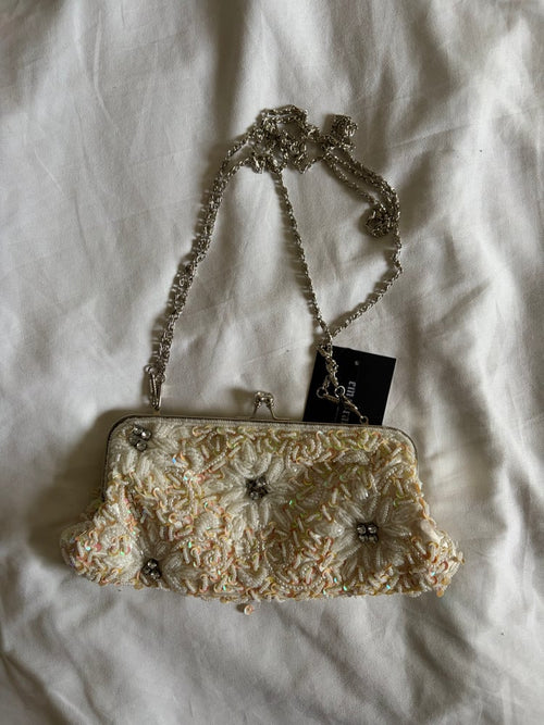 Vintage 1990s cream beaded and sequin bag