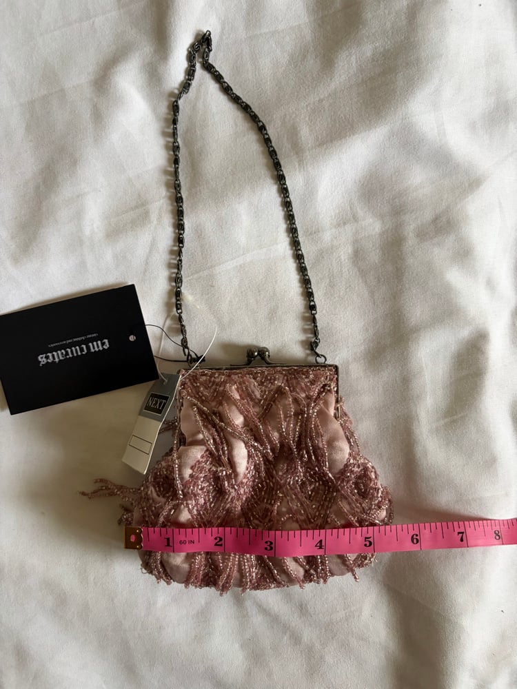 Vintage 1990s dusty pink mauve beaded coin purse bnwt deadstock