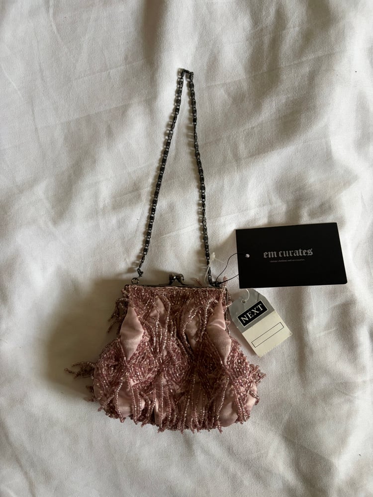 Vintage 1990s dusty pink mauve beaded coin purse bnwt deadstock