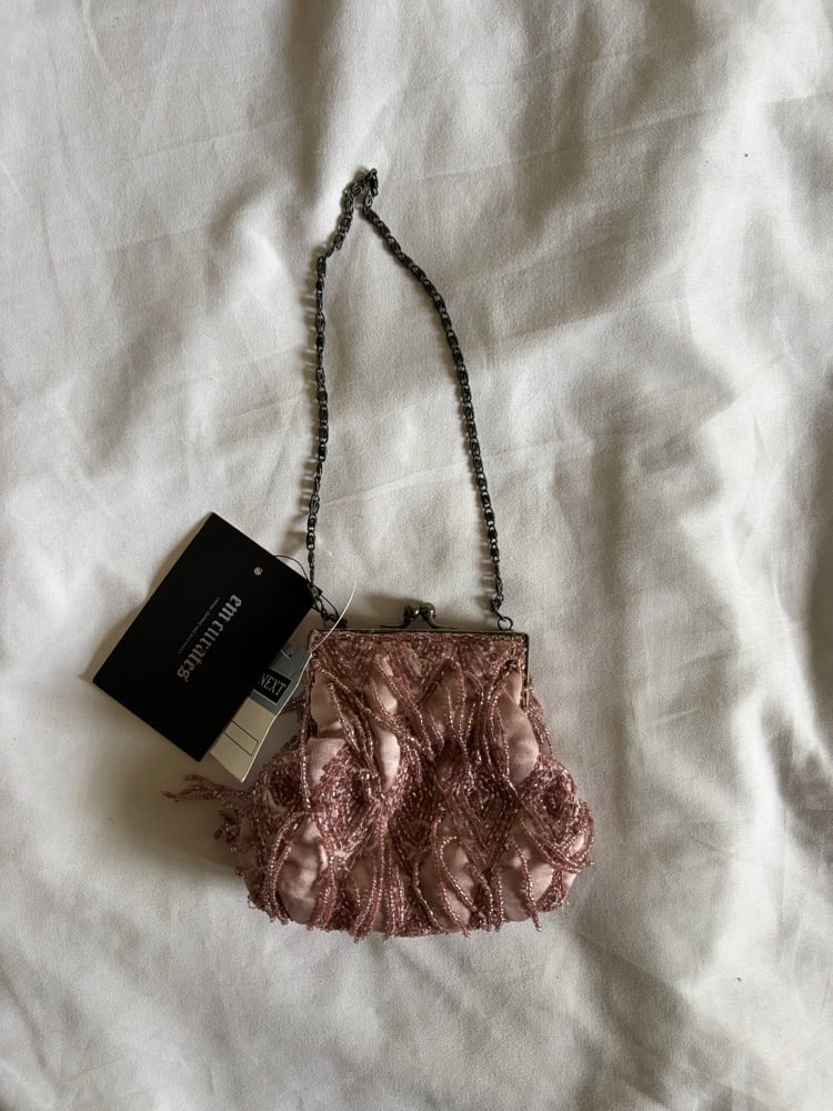 Vintage 1990s dusty pink mauve beaded coin purse bnwt deadstock