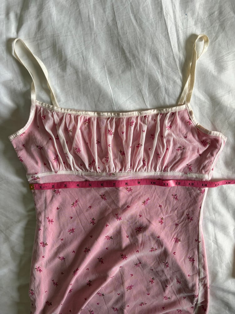 Vintage 1990s floral mesh milkmaid style dress with pink underlay