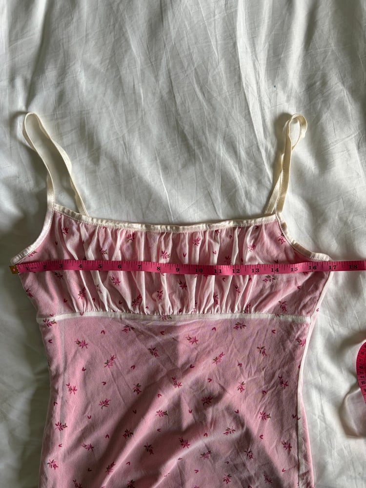 Vintage 1990s floral mesh milkmaid style dress with pink underlay