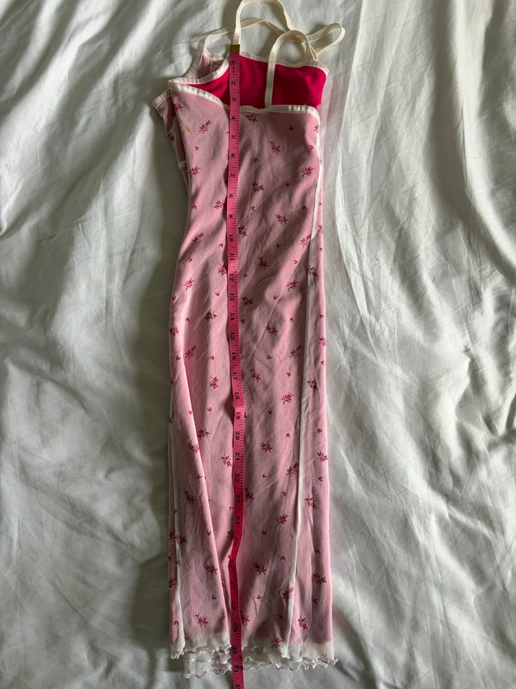 Vintage 1990s floral mesh milkmaid style dress with pink underlay