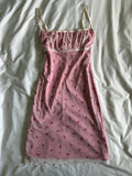 Vintage 1990s floral mesh milkmaid style dress with pink underlay