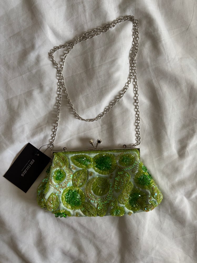 Vintage 1990s iridescent green beaded and sequin bag