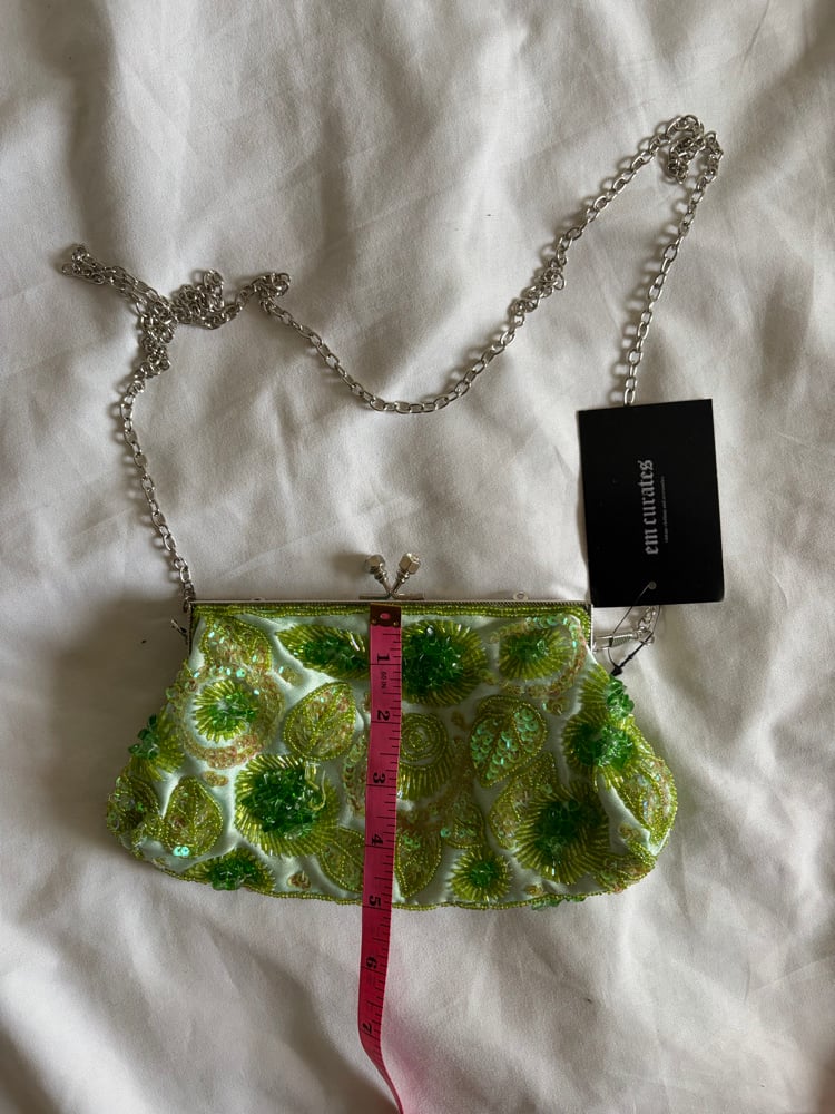 Vintage 1990s iridescent green beaded and sequin bag