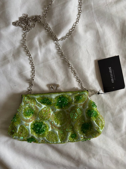 Vintage 1990s iridescent green beaded and sequin bag