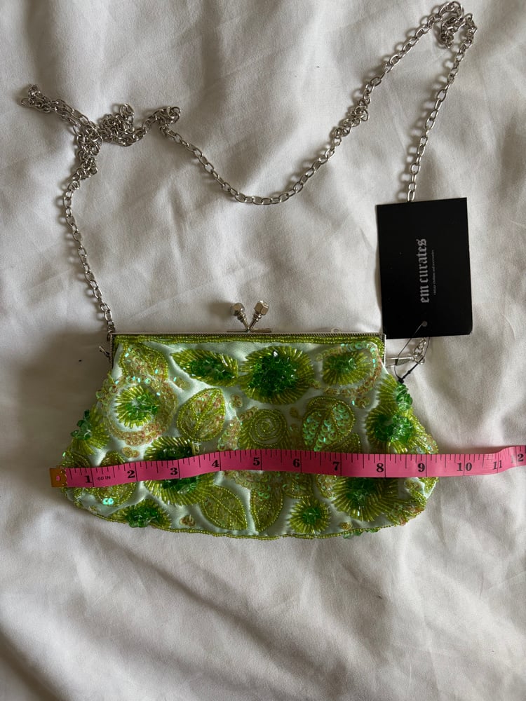 Vintage 1990s iridescent green beaded and sequin bag