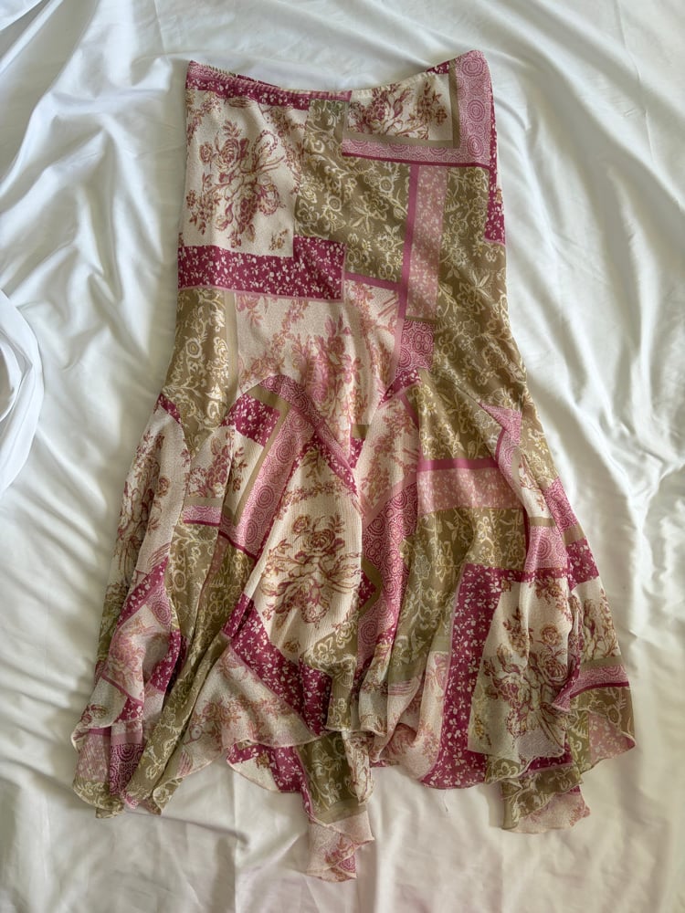 Vintage 1990s pink and green floral mermaid hem maxi skirt 
