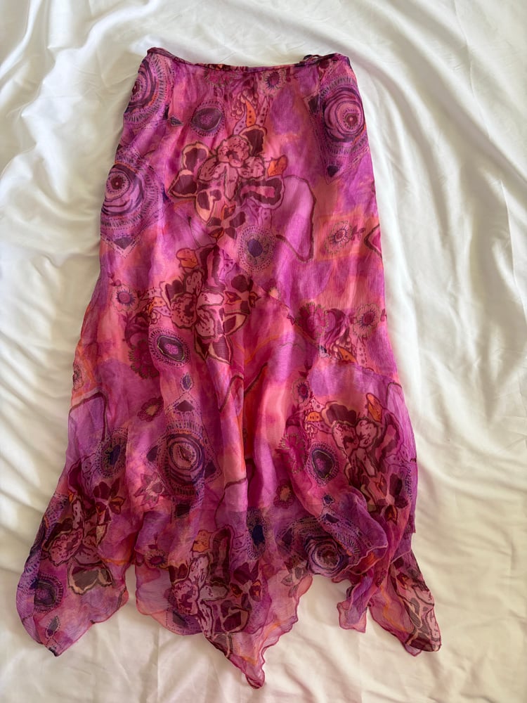 Vintage 1990s pink and purple floral abstract fairy maxi skirt 
