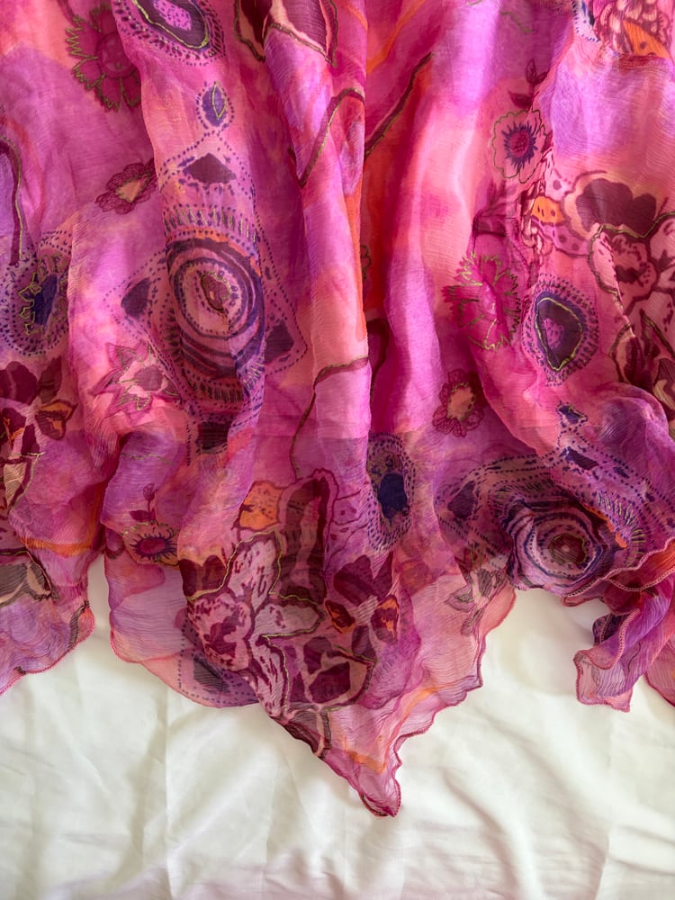 Vintage 1990s pink and purple floral abstract fairy maxi skirt 