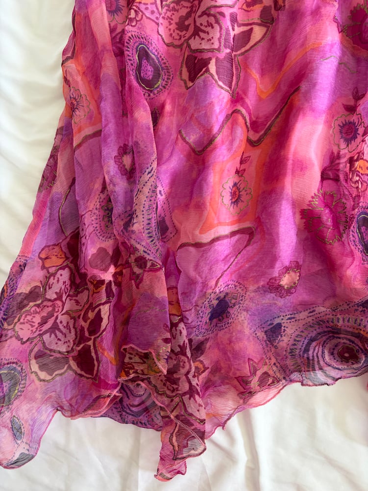 Vintage 1990s pink and purple floral abstract fairy maxi skirt 