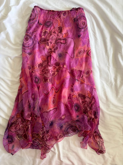 Vintage 1990s pink and purple floral abstract fairy maxi skirt 