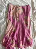 Vintage 1990s pink silk floral bias cut asymmetrical hem midi skirt