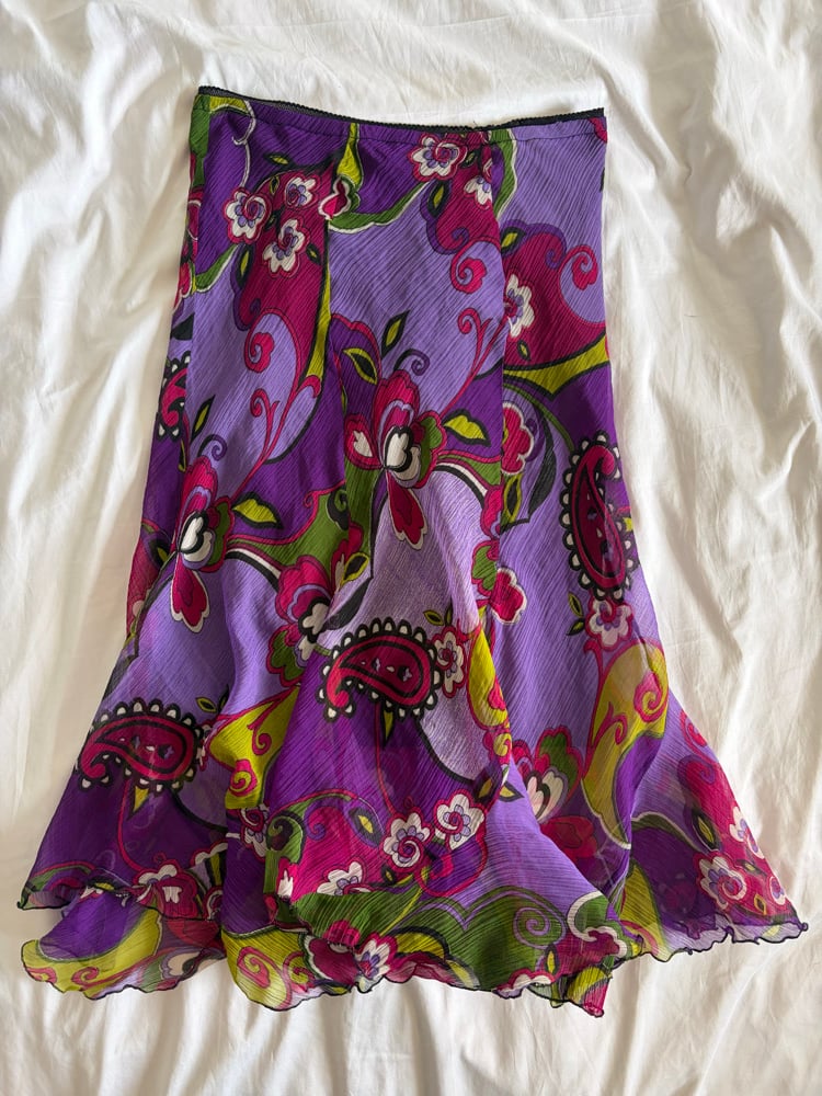 Vintage 1990s purple floral midi floaty skirt