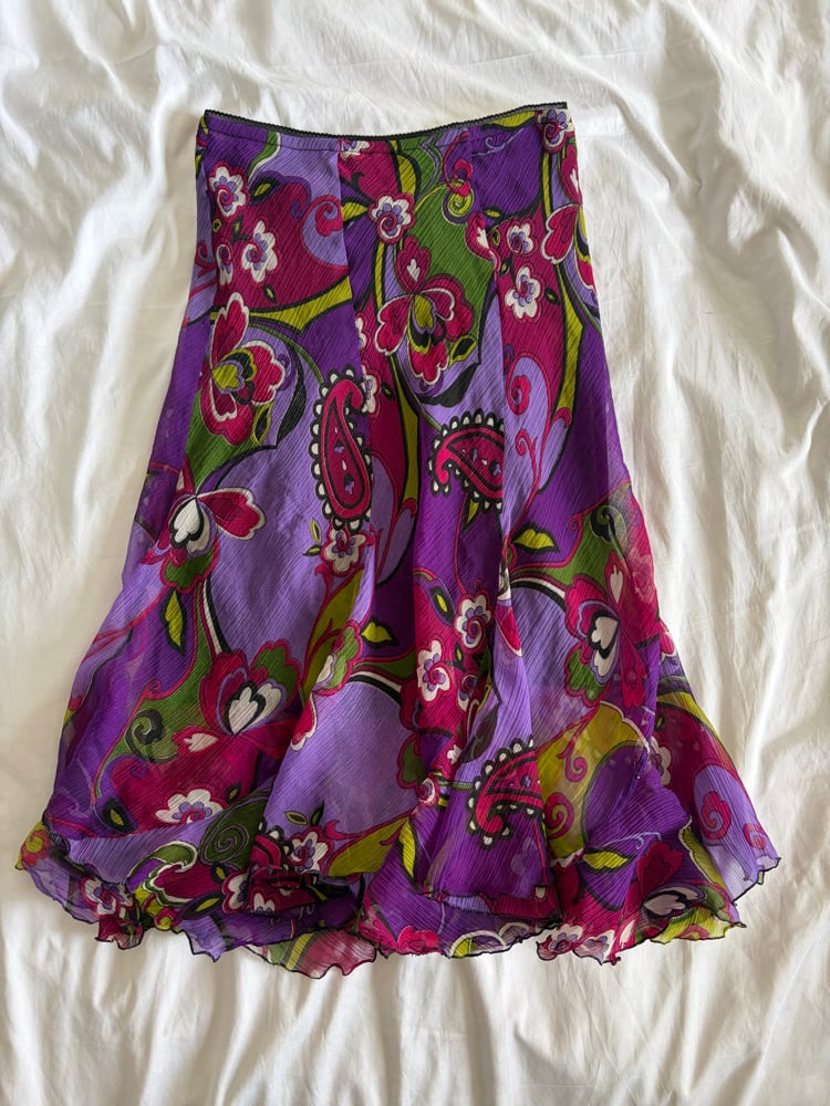 Vintage 1990s purple floral midi floaty skirt