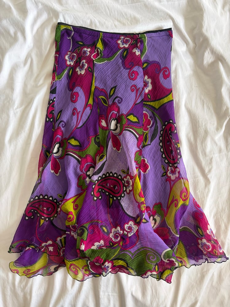 Vintage 1990s purple floral midi floaty skirt