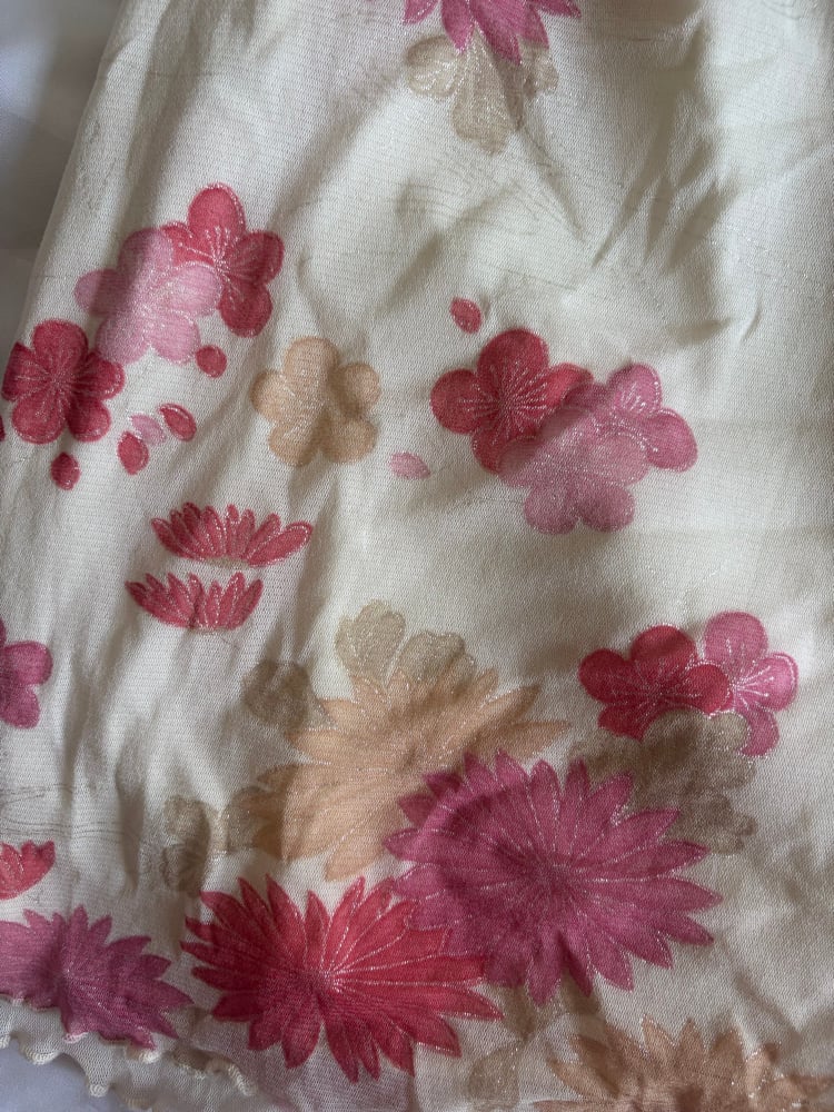 Vintage 1990s romantic floral midi dress with ribbon detail and sparkles
