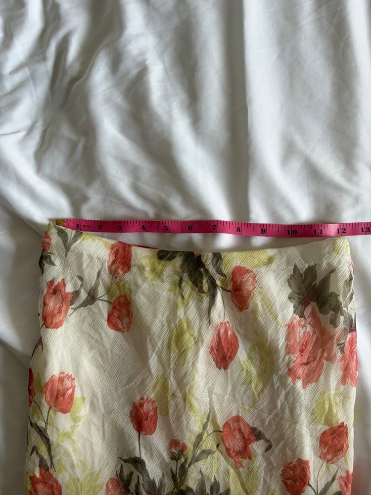 Vintage 1990s  silk cream and red floral maxi skirt with floaty hem 