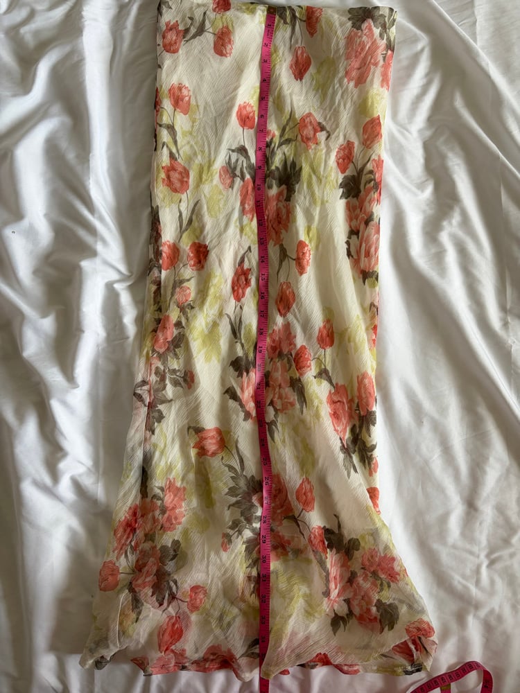Vintage 1990s  silk cream and red floral maxi skirt with floaty hem 