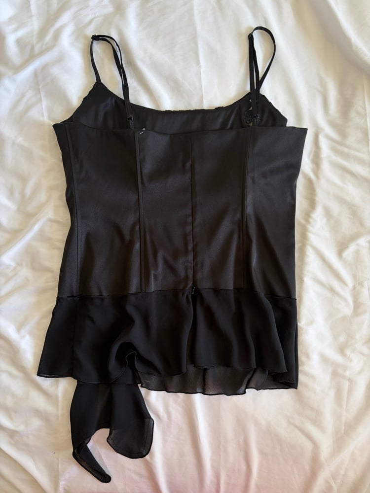 Vintage Y2K 2000s deadstock black fairy cami with floral applique detail