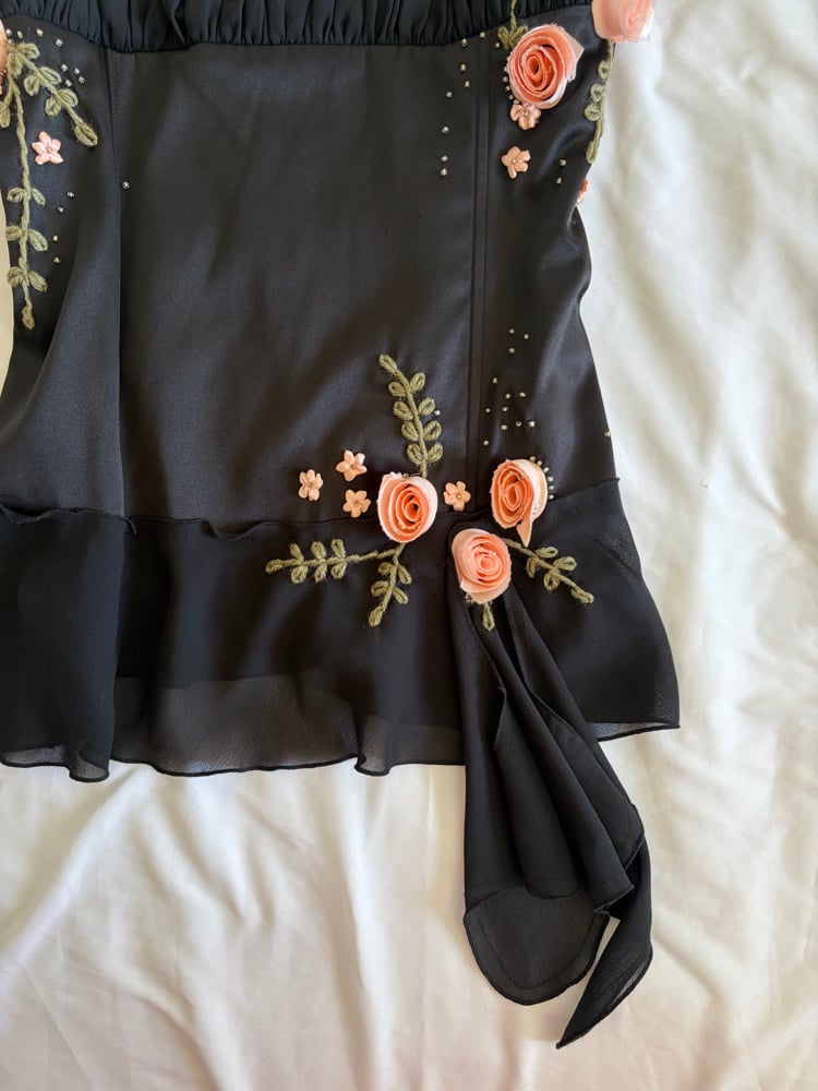 Vintage Y2K 2000s deadstock black fairy cami with floral applique detail