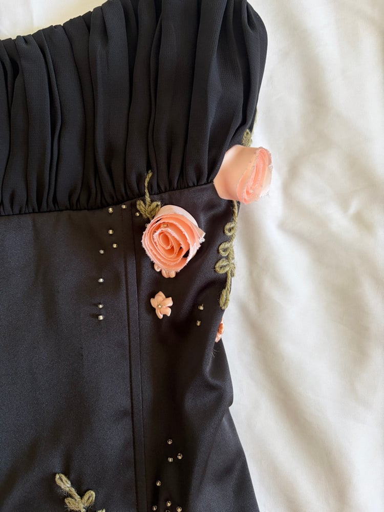 Vintage Y2K 2000s deadstock black fairy cami with floral applique detail
