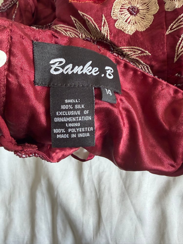 Vintage Y2K 2000s deadstock burgundy silk beaded and floral sequin corset style halter