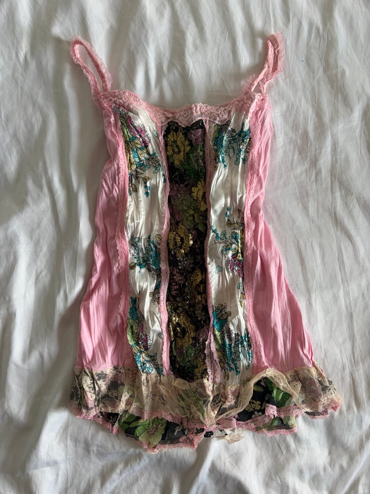 Vintage Y2K 2000s deadstock pink fairy top with lace and sparkles
