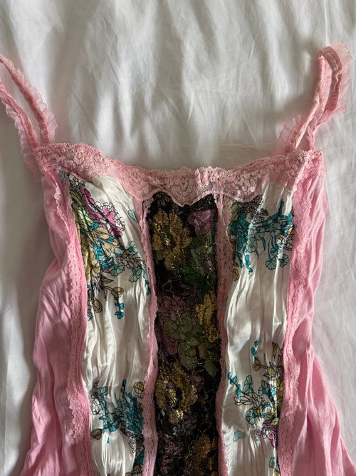 Vintage Y2K 2000s deadstock pink fairy top with lace and sparkles
