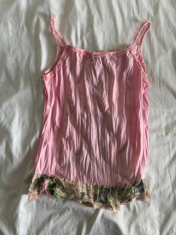 Vintage Y2K 2000s deadstock pink fairy top with lace and sparkles