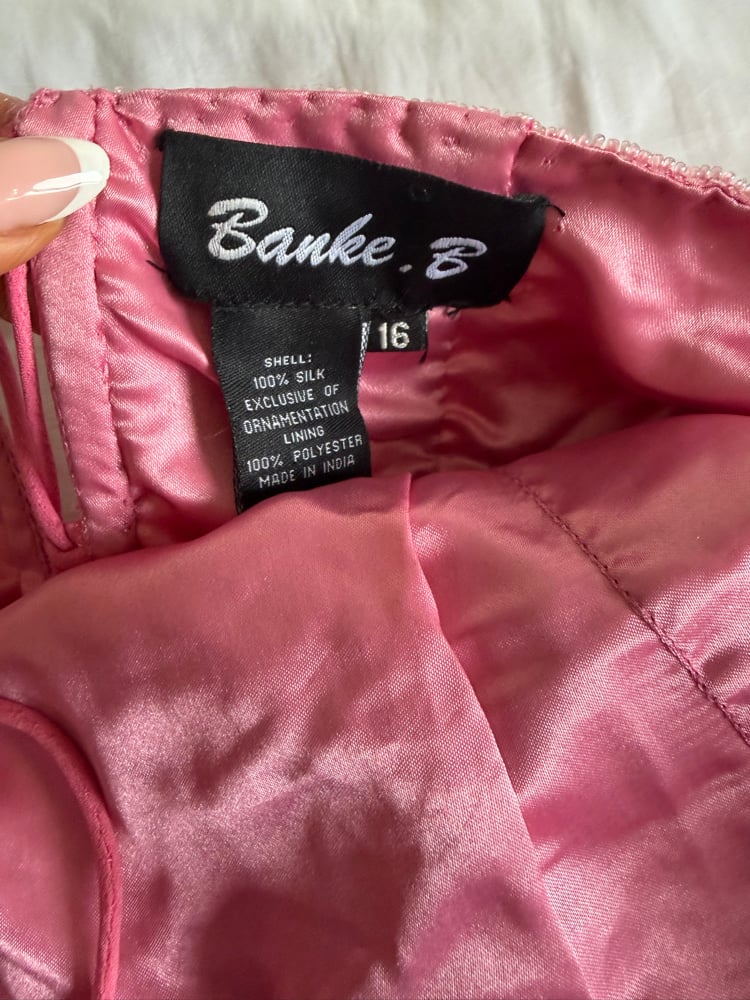 Vintage Y2K 2000s deadstock pink silk beaded and gun metal grey sequin corset style halter