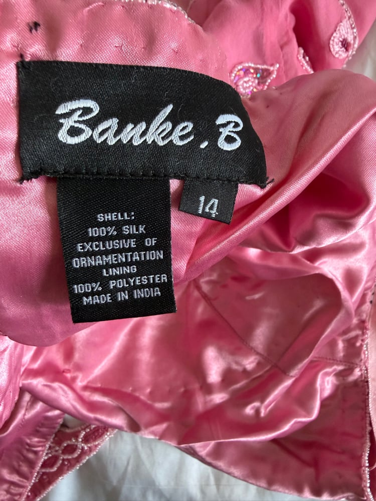 Vintage Y2K 2000s deadstock pink silk beaded floral pink and silver sequin corset style halter
