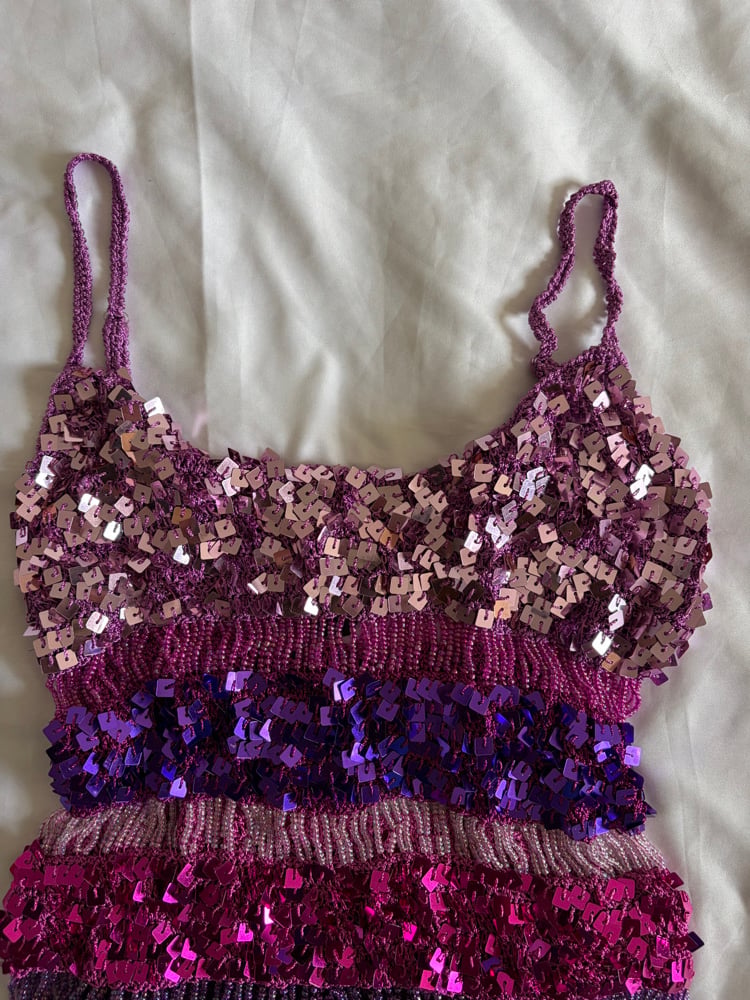 Vintage Y2K 2000s rare deadstock crochet sequin cami with beaded detail