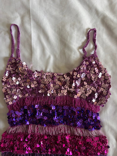 Vintage Y2K 2000s rare deadstock crochet sequin cami with beaded detail