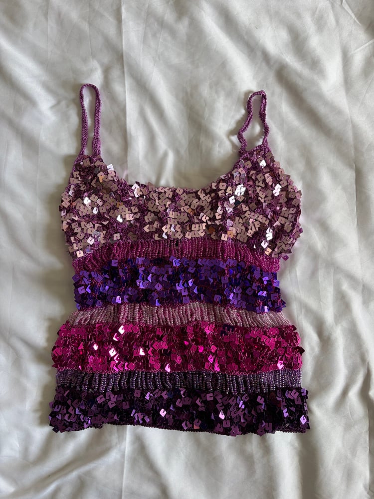 Vintage Y2K 2000s rare deadstock crochet sequin cami with beaded detail