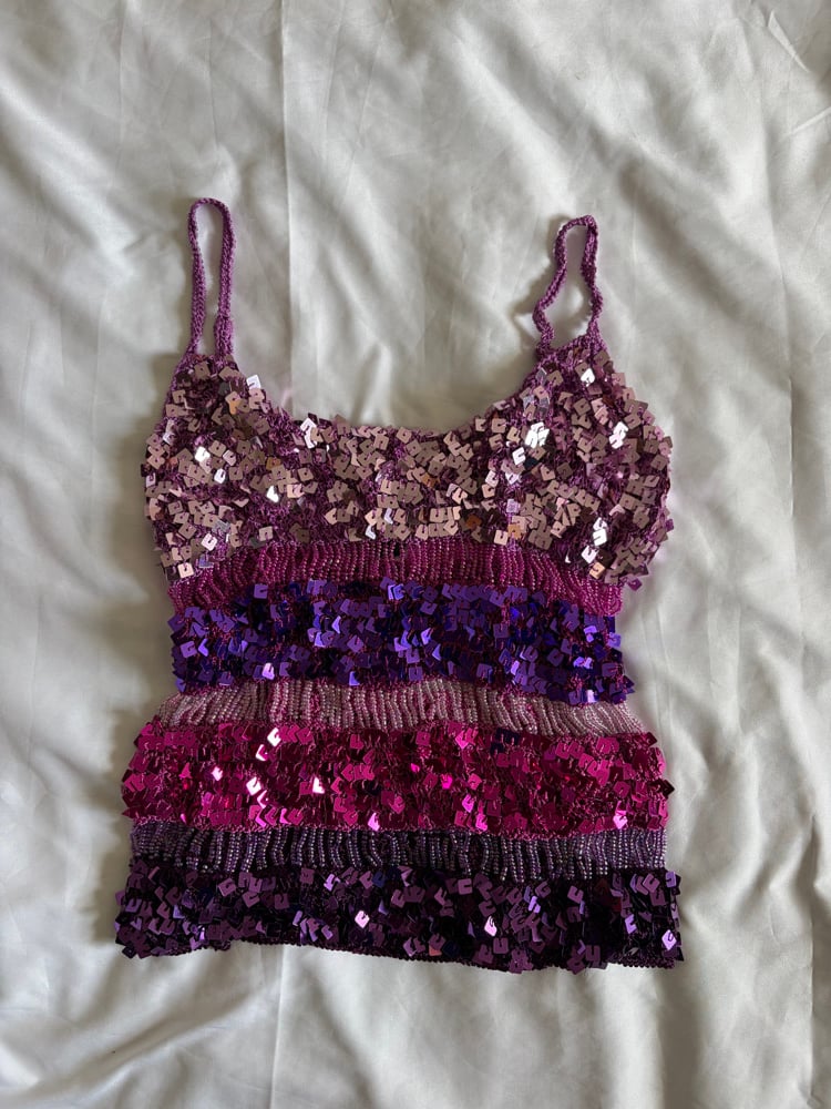 Vintage Y2K 2000s rare deadstock crochet sequin cami with beaded detail