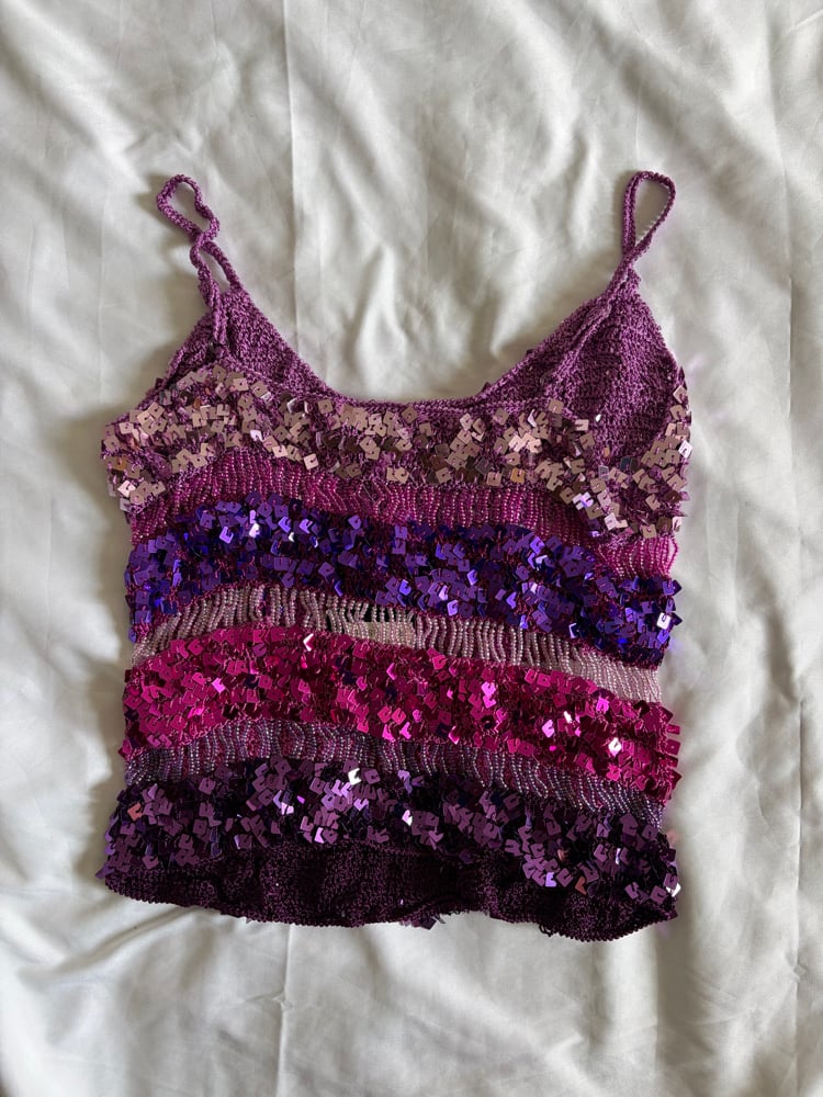 Vintage Y2K 2000s rare deadstock crochet sequin cami with beaded detail