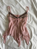 Vintage Y2K 2004 Karen Millen pink handkerchief hem cami with beaded bust detail