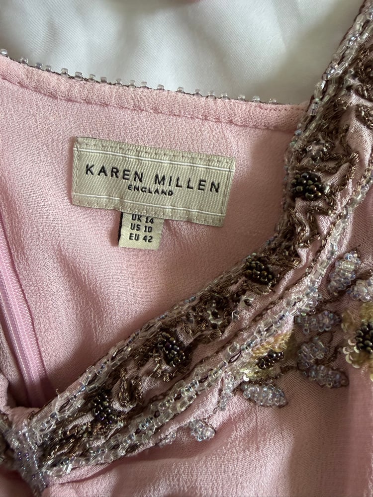Vintage Y2K 2004 Karen Millen pink handkerchief hem cami with beaded bust detail