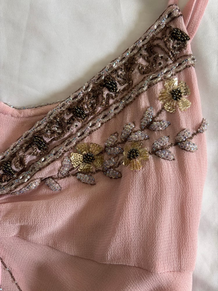 Vintage Y2K 2004 Karen Millen pink handkerchief hem cami with beaded bust detail