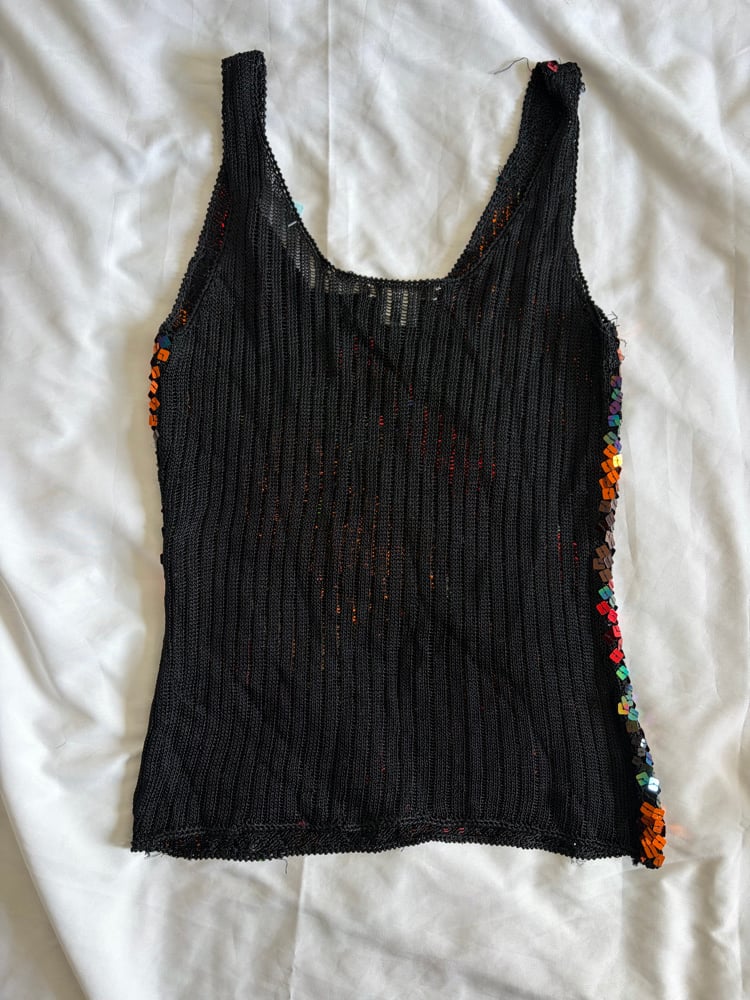 Vintage Y2K grungy abstract crochet colourful sequin cami