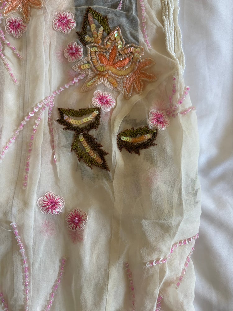 Vintage Y2K Aftershock asymmetrical hem silk fairy cami with beads and sequins