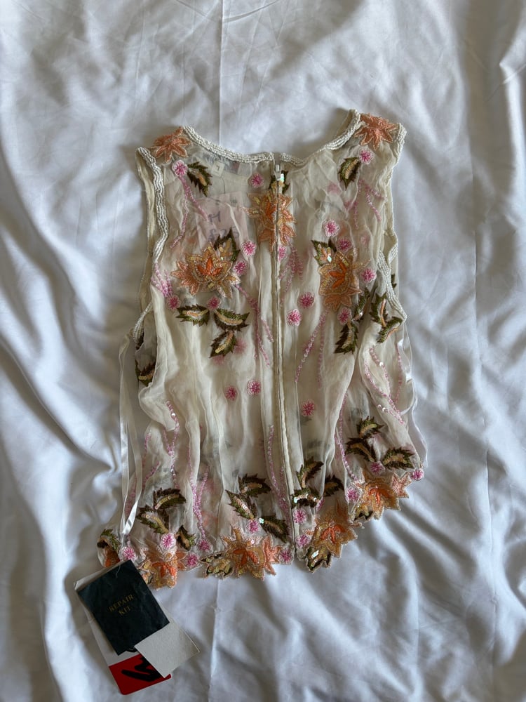 Vintage Y2K Aftershock asymmetrical hem silk fairy cami with beads and sequins