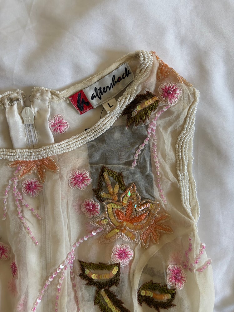 Vintage Y2K Aftershock asymmetrical hem silk fairy cami with beads and sequins