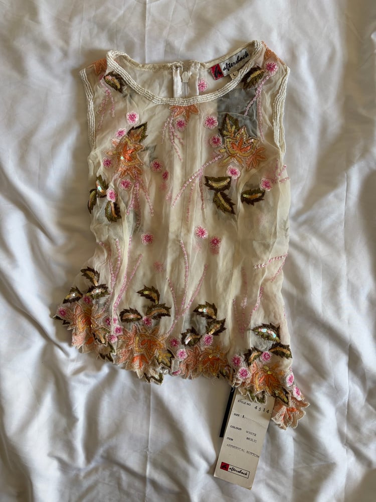 Vintage Y2K Aftershock asymmetrical hem silk fairy cami with beads and sequins