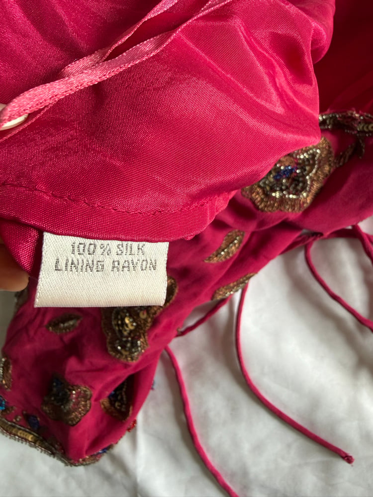 Vintage Y2K Aftershock deep pink sequin and beaded halter neck corset style top