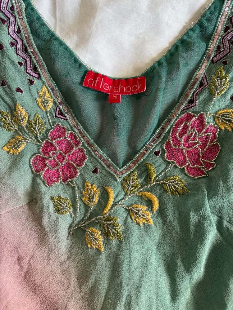 Vintage Y2K Aftershock ombre silk beaded and sequin fairy cami